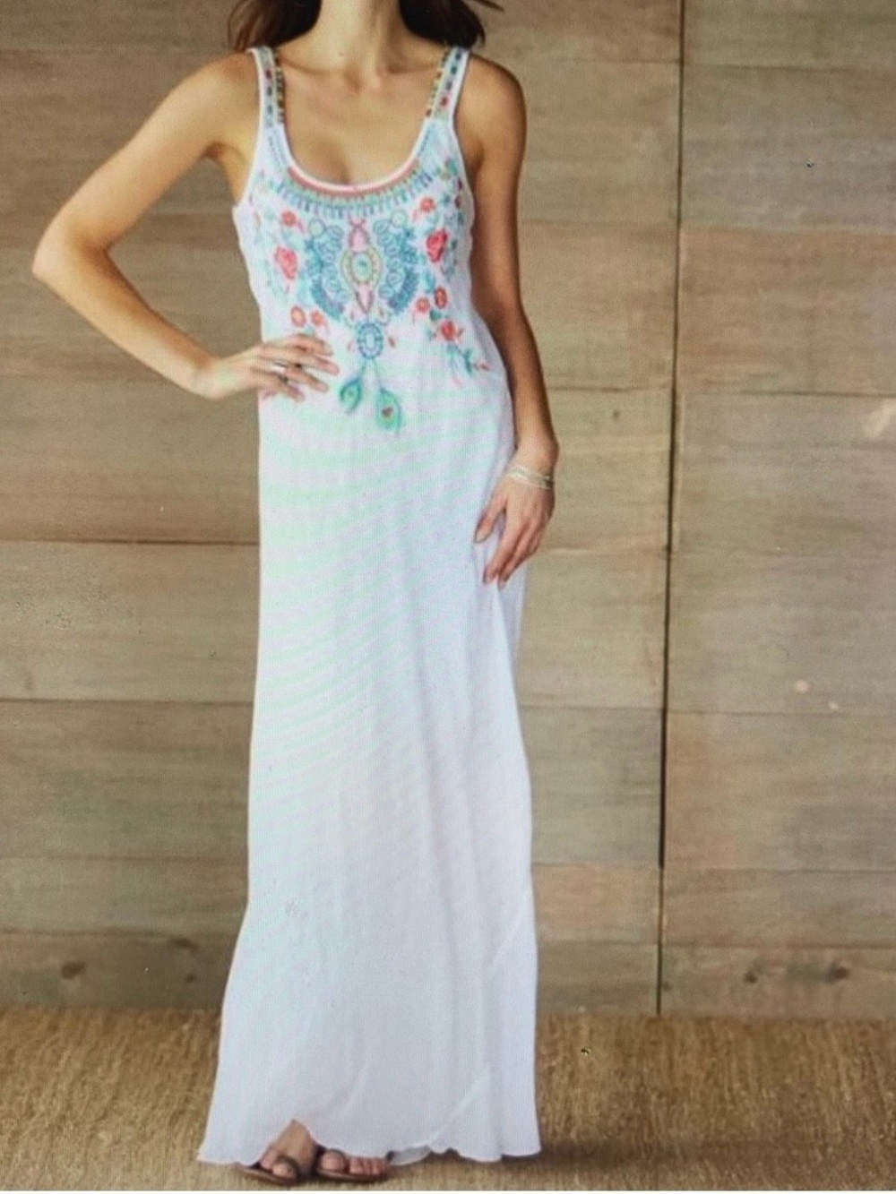 Johnny Was Size L Maxi Sheer Embroidered Dress